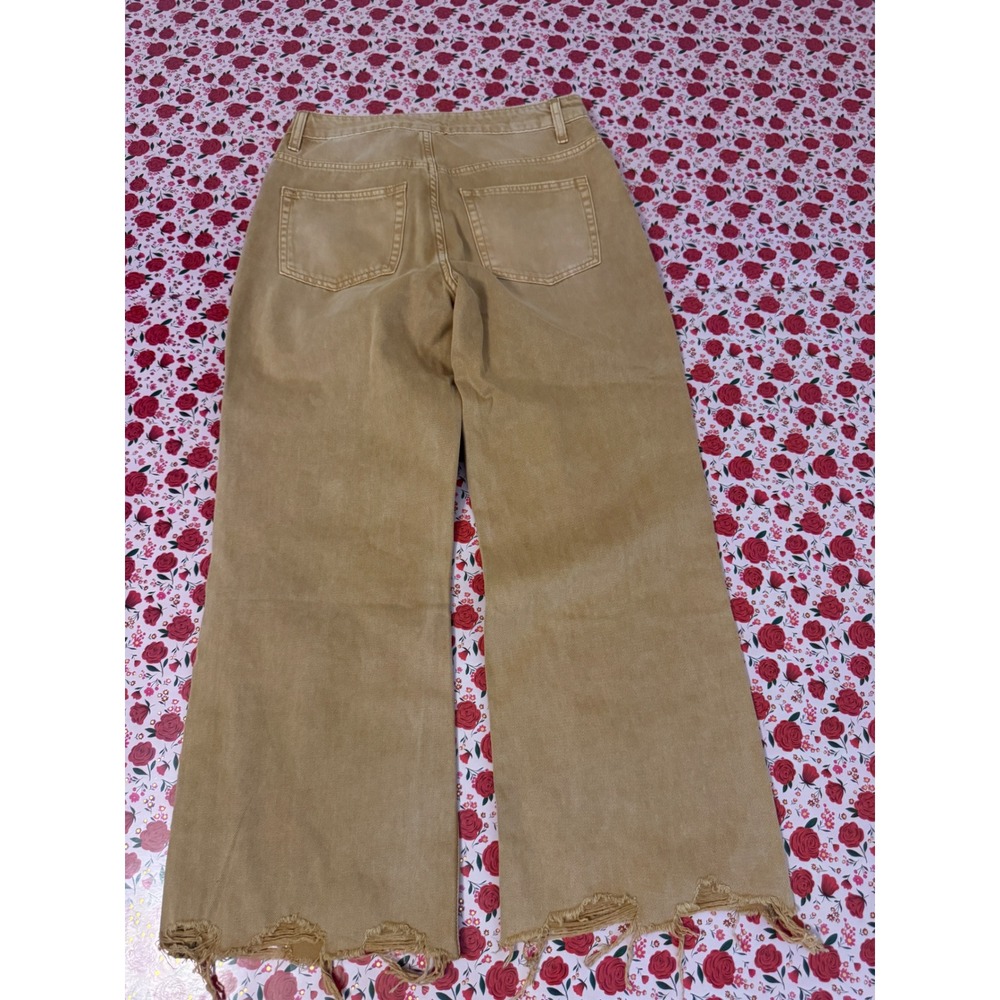 Vervet Women Mustard Tan Distressed Wide Leg High‎ Rise Jeans Size 27 e3 - Picture 3 of 7